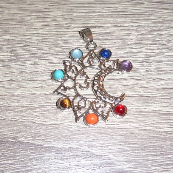 Chakra ohm Moon Necklace Gemstone Chakra Pendant - Picture 8 of 8
